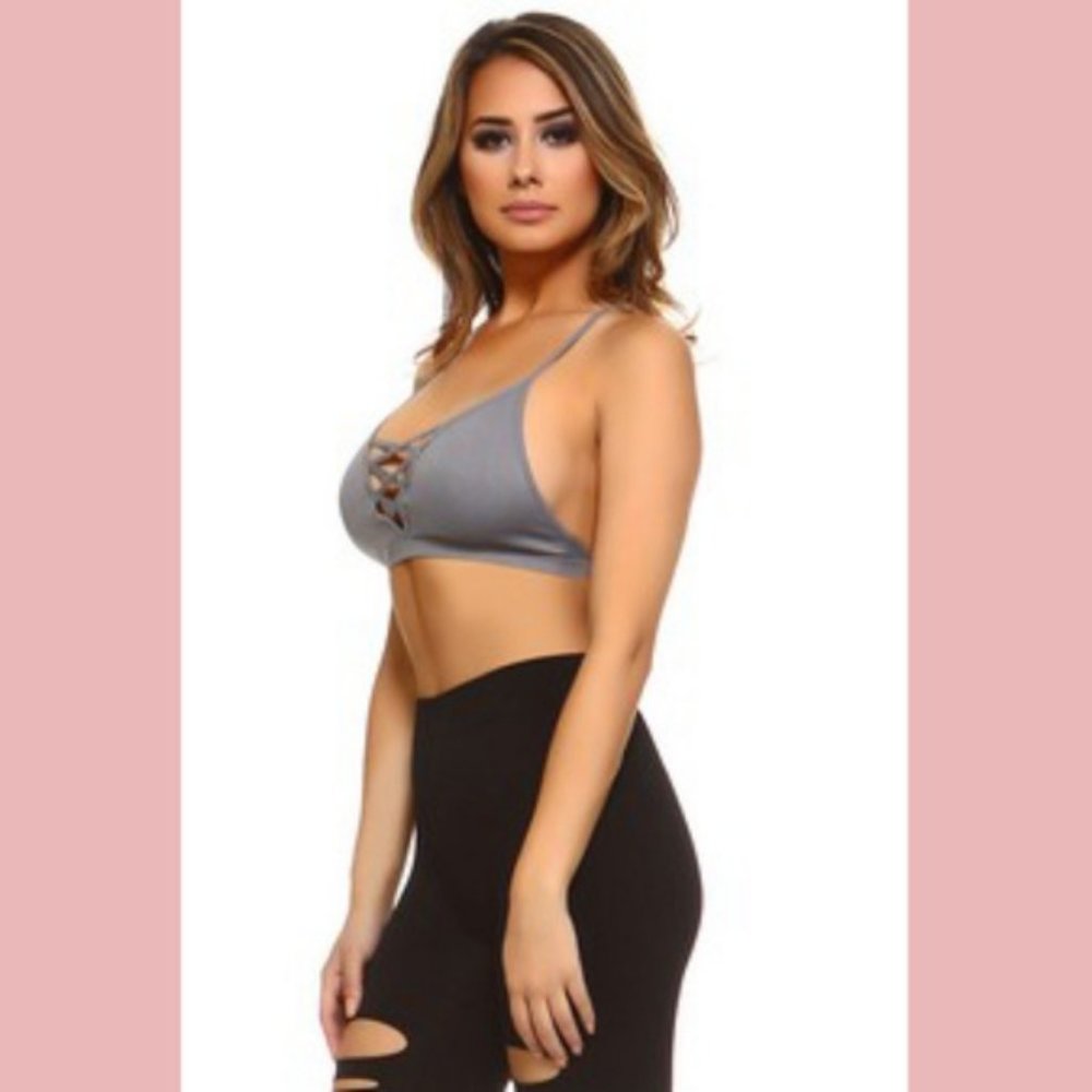 Ribbed Gray Crisscross Bralette - Picture 7 of 8